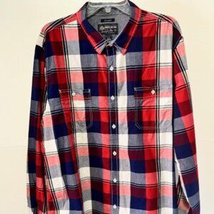 American Rag XXL Red White Blue Button Plaid Long Sleeve Pockets Preppy Outdoor